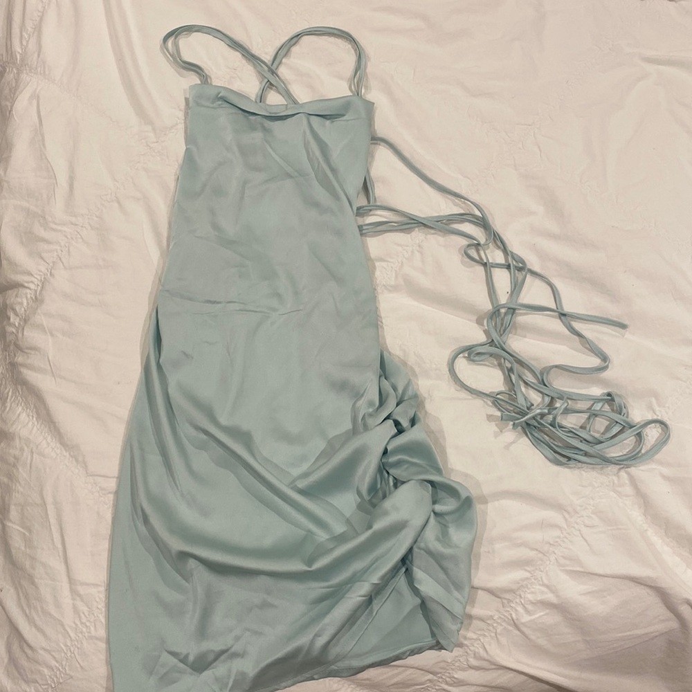 teal silk mini dress